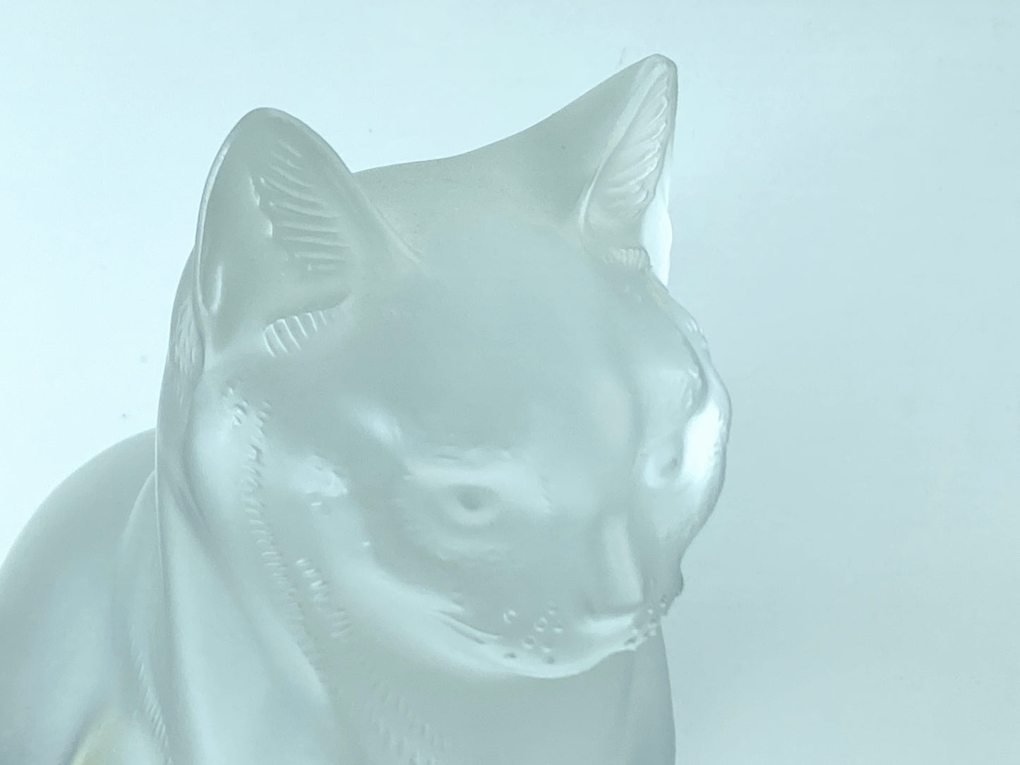 French Lalique Frosted Glass Statuette of a Seated Cat Chat Assis, 1970s 8.25"