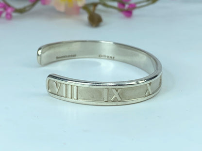 Tiffany & Co Atlas Roman Numeral Bracelet Cuff Bangle Sterling Silver JR308