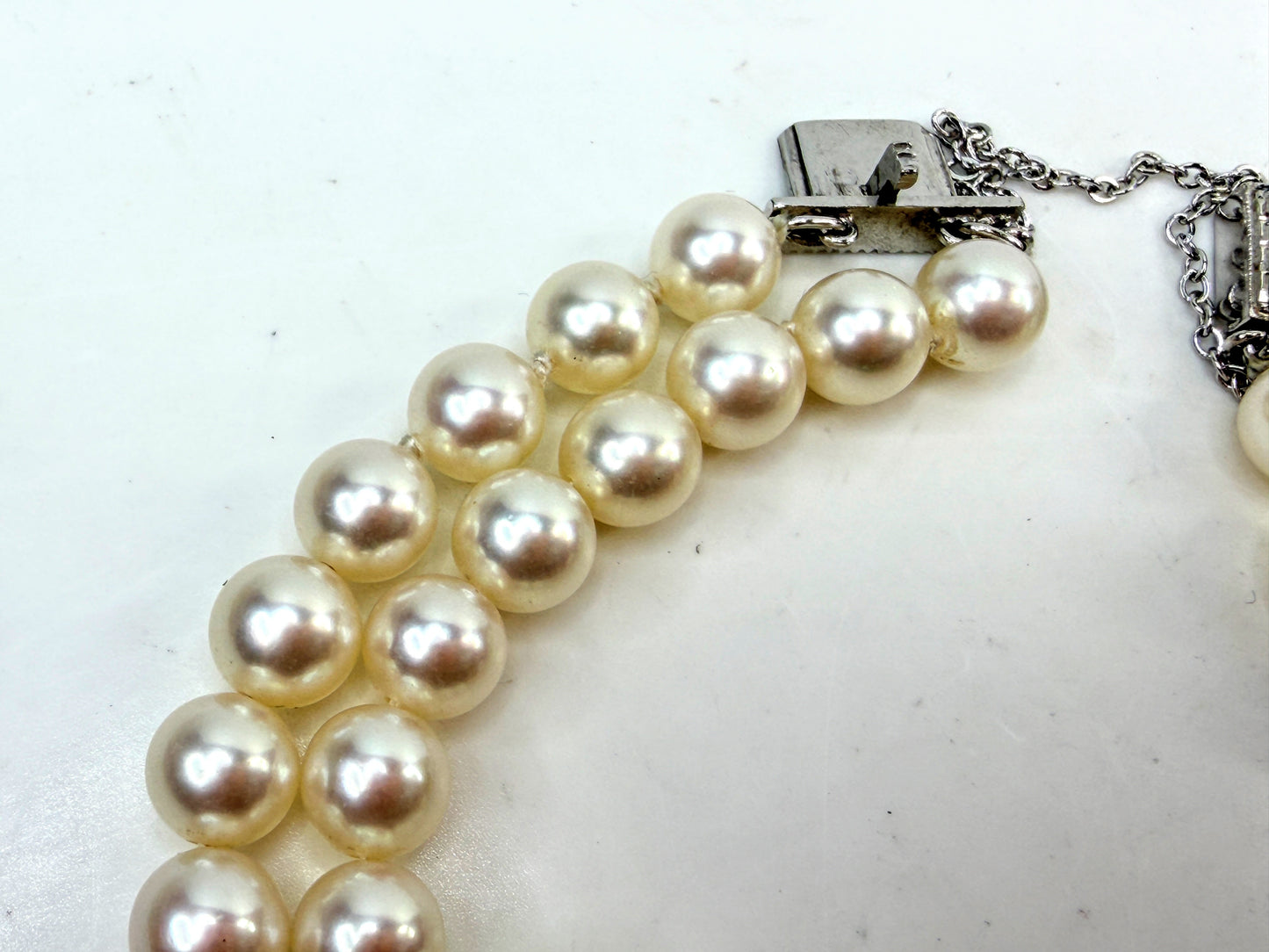 Vintage Mikimoto 14K White Gold Double Strand Pearl Bracelet 7.5" JR1523