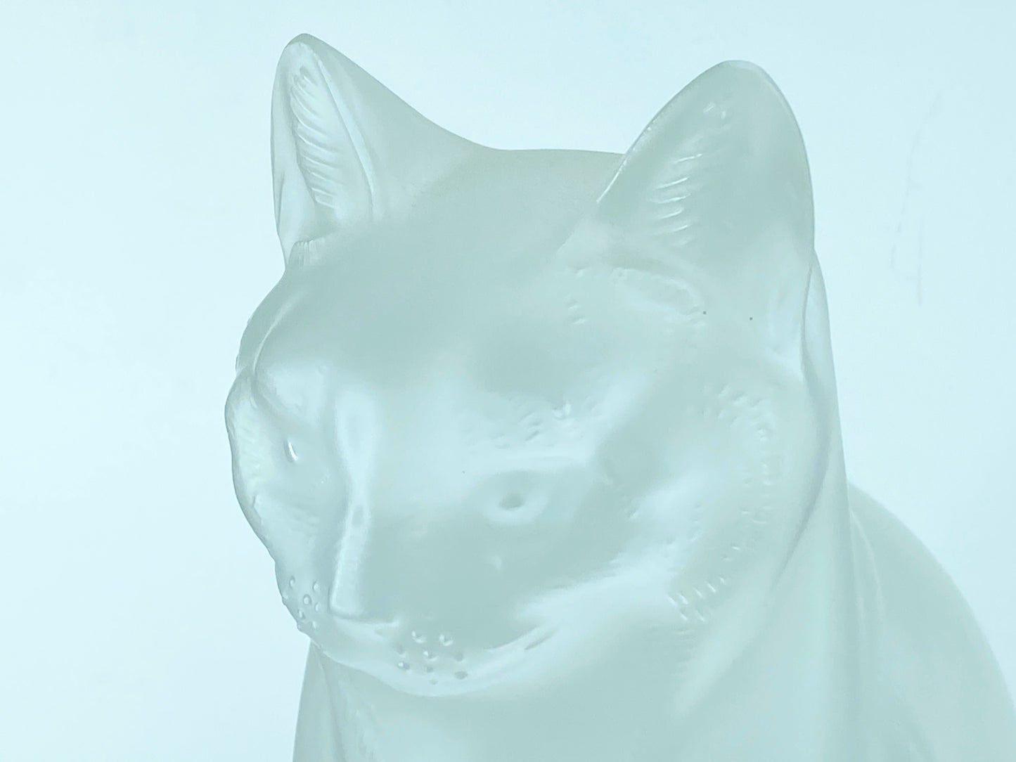 French Lalique Frosted Glass Statuette of a Seated Cat Chat Assis, 1970s 8.25"