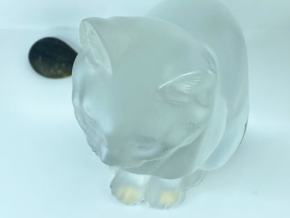 French Lalique Frosted Glass Statuette of a Seated Cat Chat Assis, 1970s 8.25"