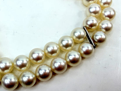 Vintage Mikimoto 14K White Gold Double Strand Pearl Bracelet 7.5" JR1523