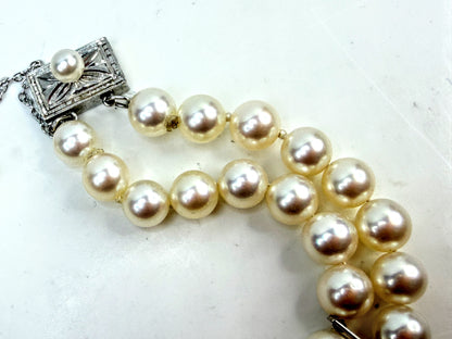 Vintage Mikimoto 14K White Gold Double Strand Pearl Bracelet 7.5" JR1523