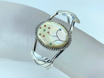 Marvelous Native American Zuni Mother Of Pearl Sterling Bracelet 20g 6" JR9181