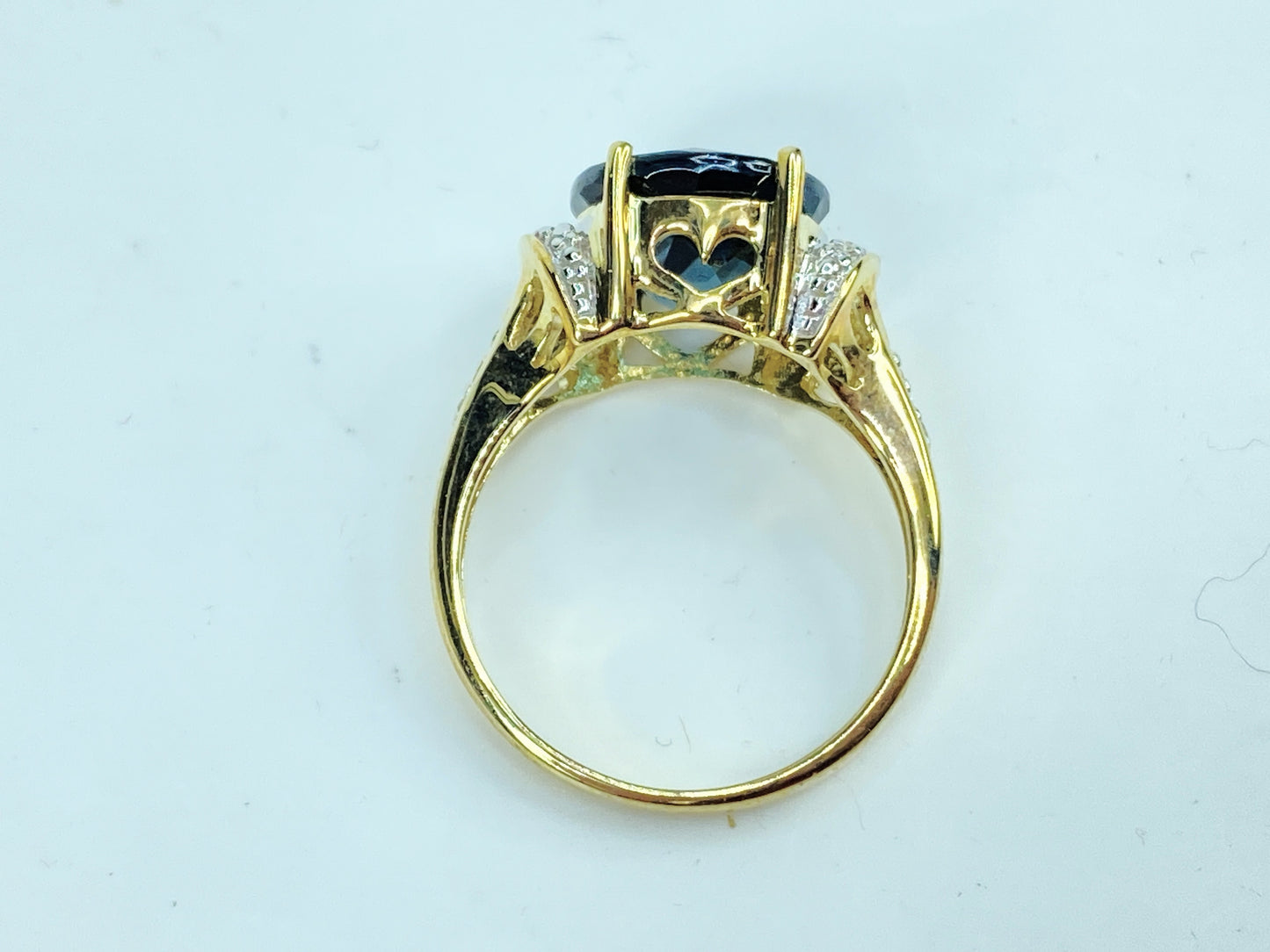 Vintage 10 Karat Yellow Gold Blue Topaz and Diamond 3.5g s6 JR985