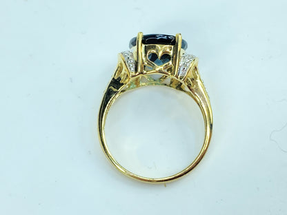 Vintage 10 Karat Yellow Gold Blue Topaz and Diamond 3.5g s6 JR985