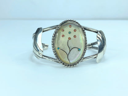 Marvelous Native American Zuni Mother Of Pearl Sterling Bracelet 20g 6" JR9181