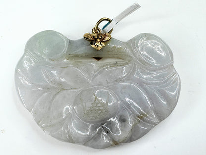 14K yellow gold pale gray-green-lavender carved Jade pendant JR9412