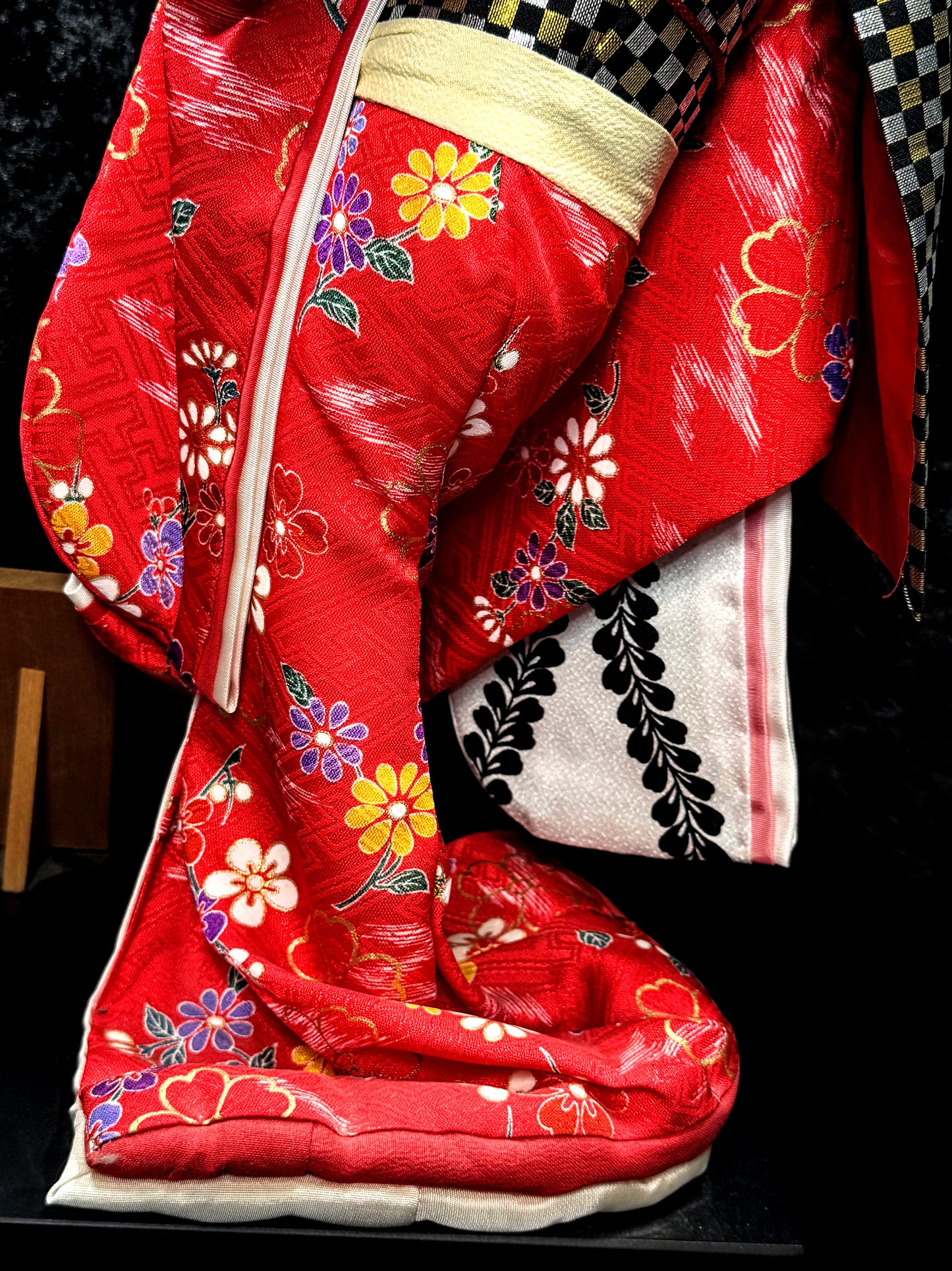 Japanese Otafuku「お多福」Geisha tsuzumi (鼓) hand drum Kimono Doll 16.5” c1950 A942
