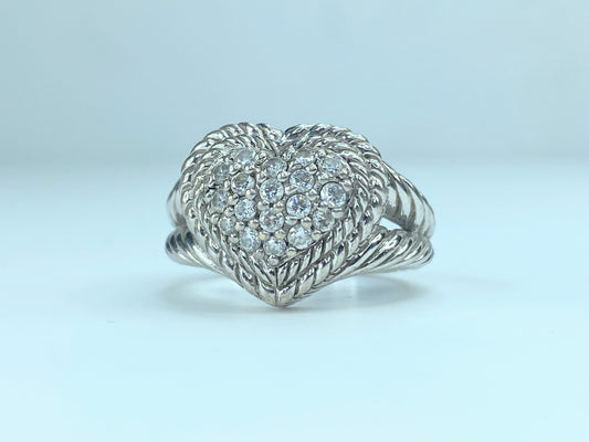 Judith Ripka Sterling Silver CZ Heart Ring 5.5g s7.75 JR9183