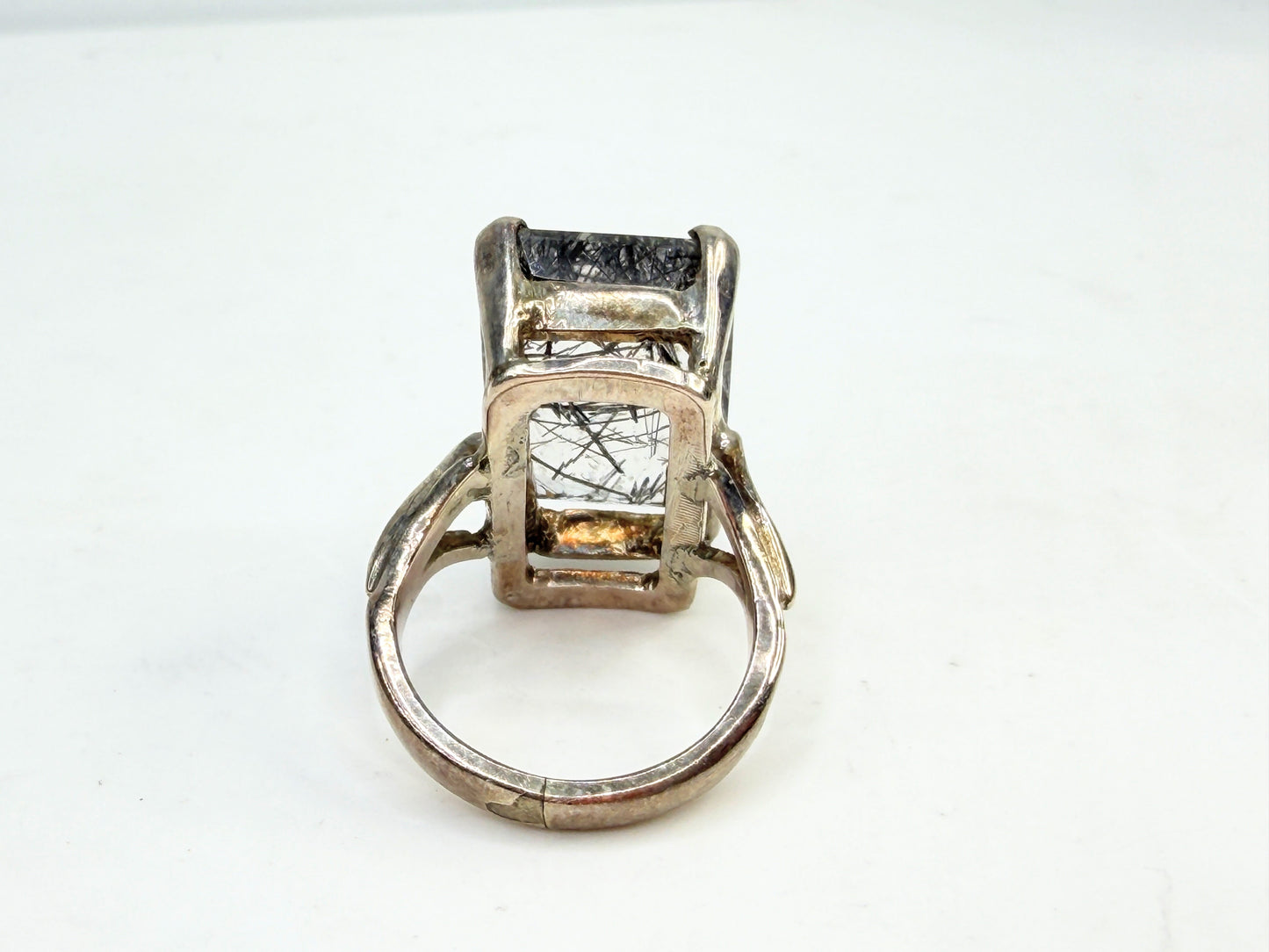 Vintage Black Rutilated Quartz Sterling Silver Statement Ring JR1526