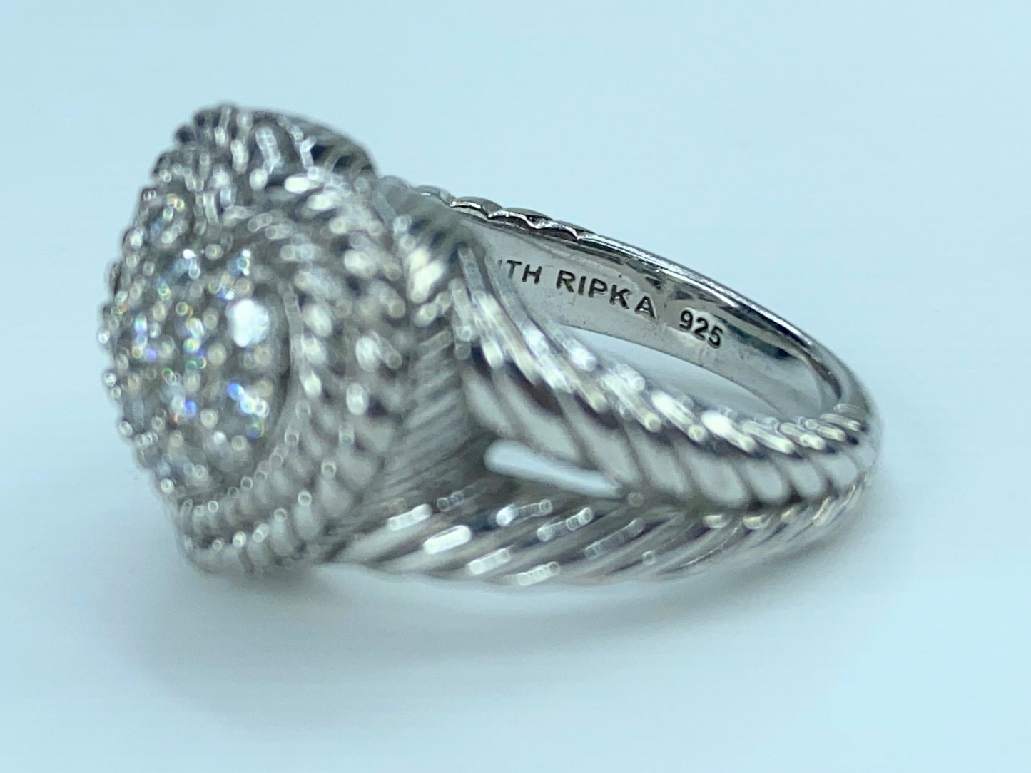 Judith Ripka Sterling Silver CZ Heart Ring 5.5g s7.75 JR9183