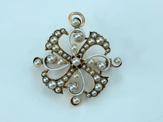 Victorian 14K rose gold Seed pearl brooch pendant 5.7g JR9184