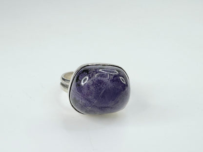 Natural Amethyst asymmetric cabochon sterling silver ring 6.1g s6 JR9417