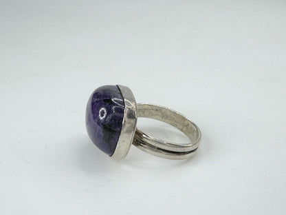 Natural Amethyst asymmetric cabochon sterling silver ring 6.1g s6 JR9417