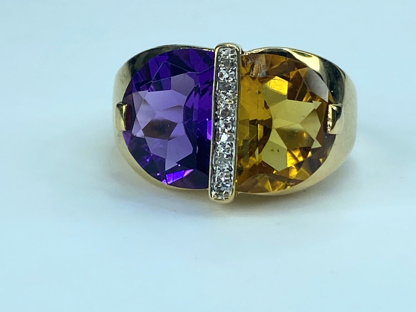 Nabco 14k Half Moon Amethyst Citrine & Diamonds Accent ring s6.5 5.3g JR9185