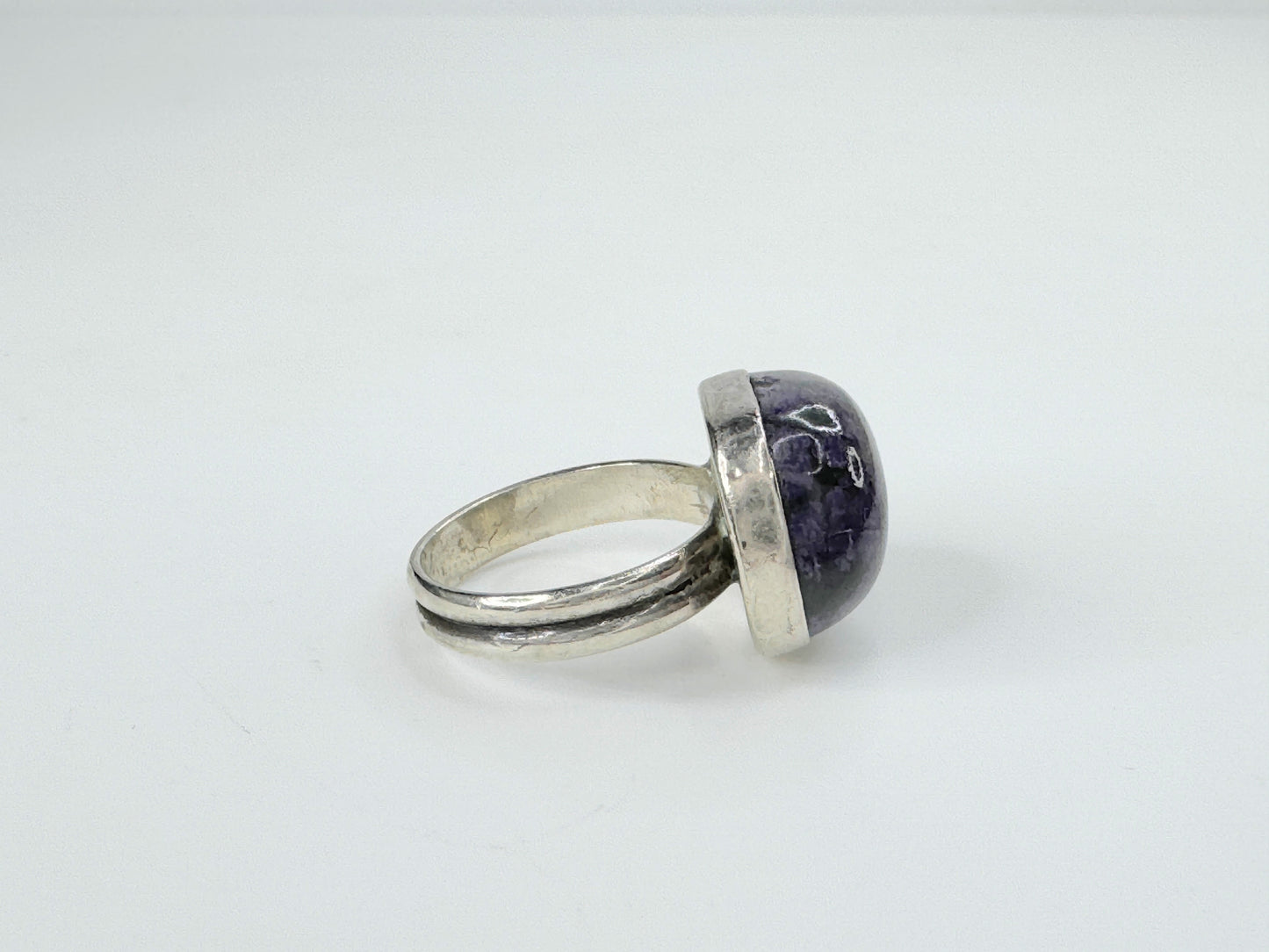 Natural Amethyst asymmetric cabochon sterling silver ring 6.1g s6 JR9417