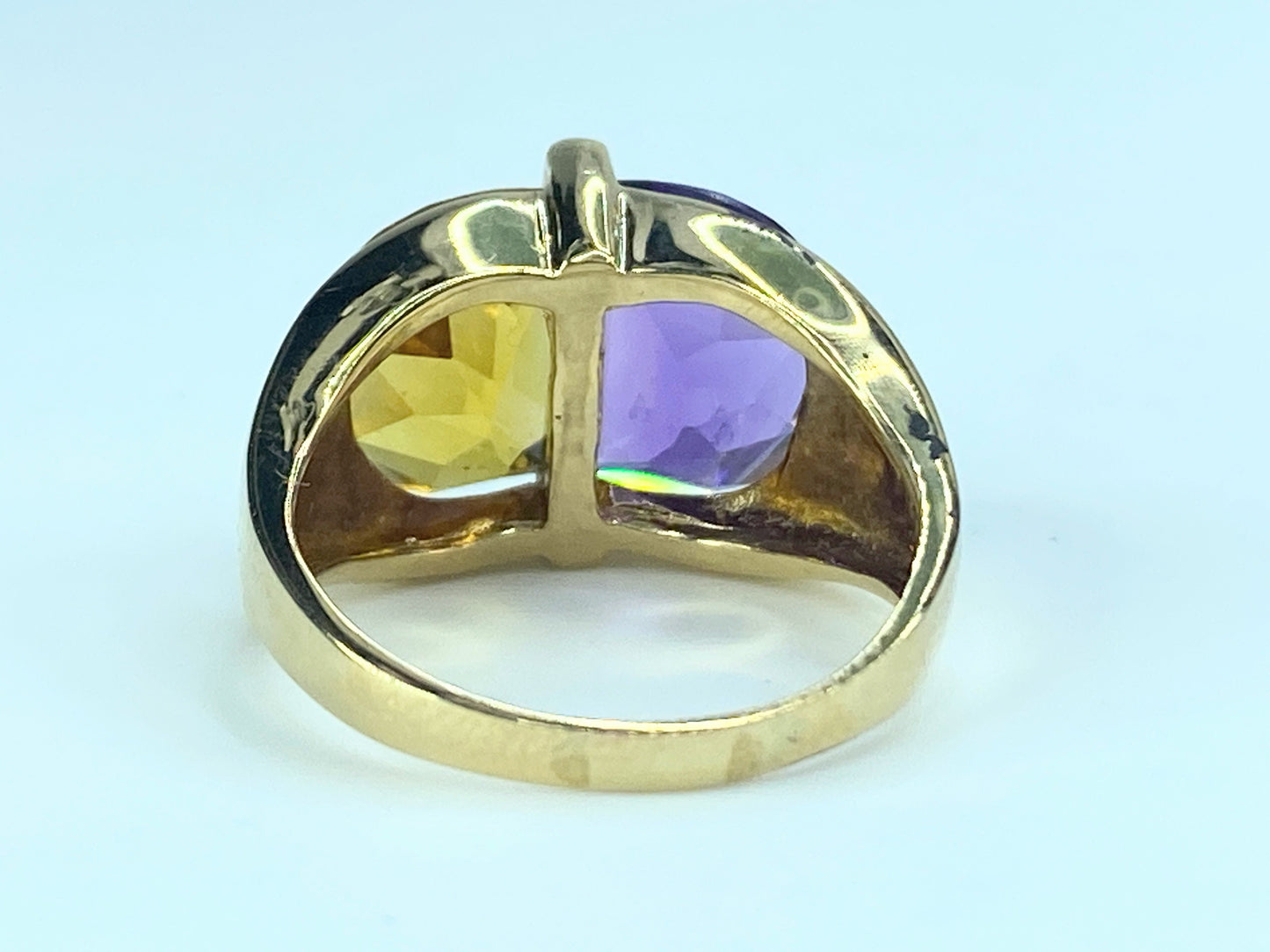 Nabco 14k Half Moon Amethyst Citrine & Diamonds Accent ring s6.5 5.3g JR9185