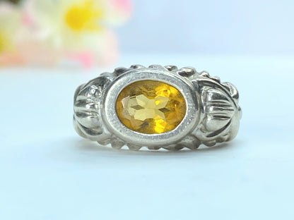 Sterling Silver natural oval Citrine gemstone ring 8.4g s6 3/4" JR0025