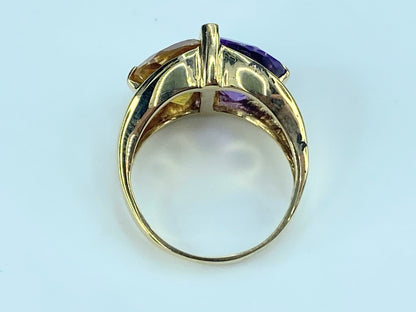 Nabco 14k Half Moon Amethyst Citrine & Diamonds Accent ring s6.5 5.3g JR9185