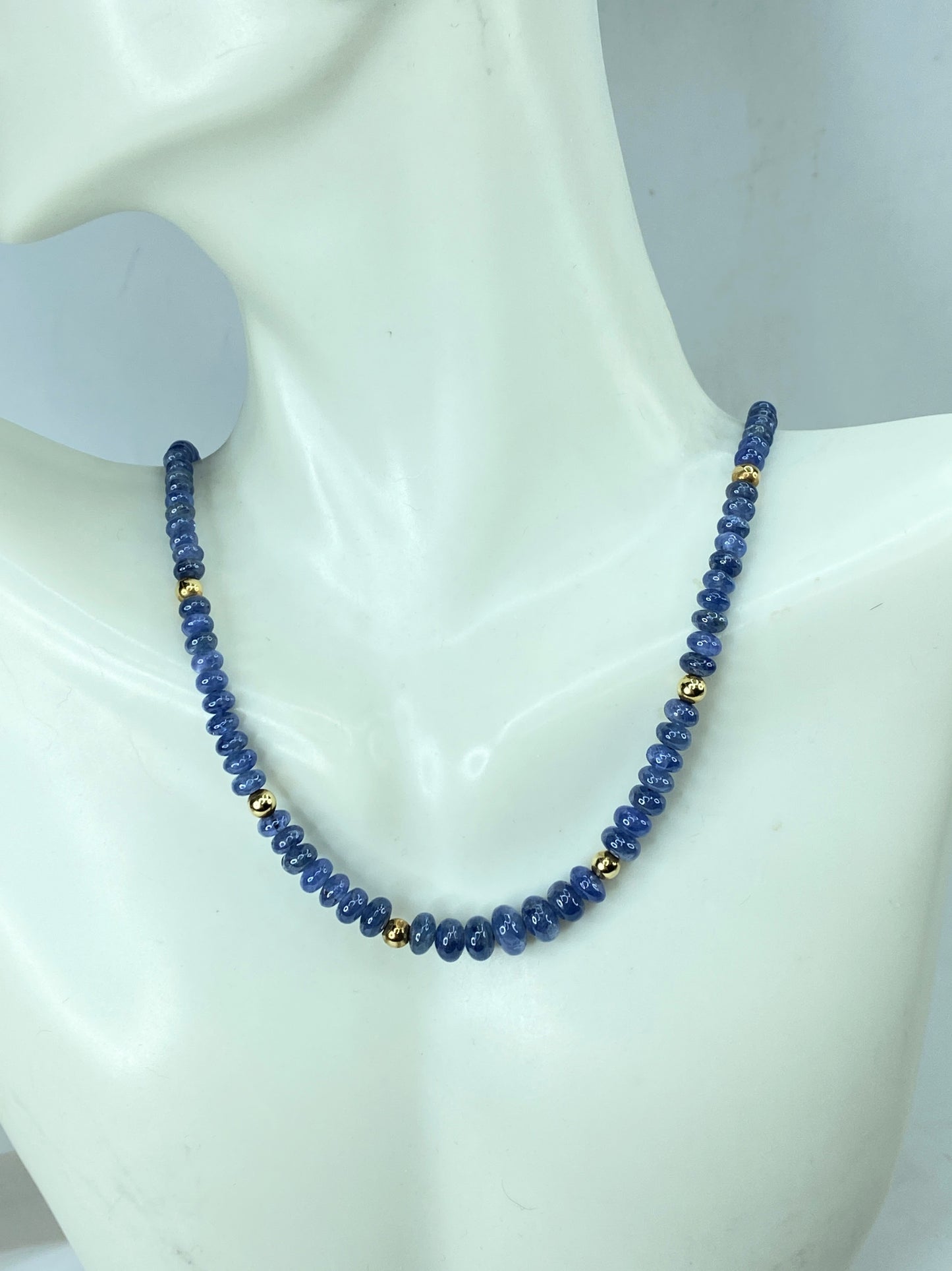 18K Gold Untreated Smooth Blue Sapphire Smooth Rondelle Necklace JR990