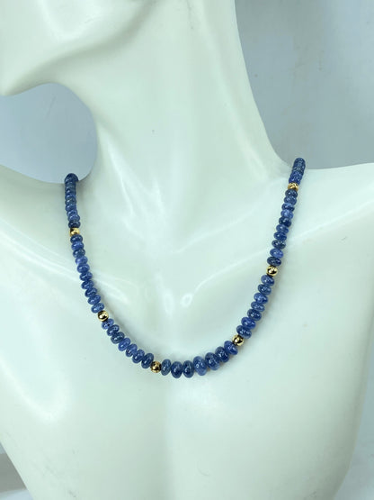 18K Gold Untreated Smooth Blue Sapphire Smooth Rondelle Necklace JR990