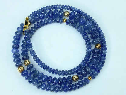 18K Gold Untreated Smooth Blue Sapphire Smooth Rondelle Necklace JR990