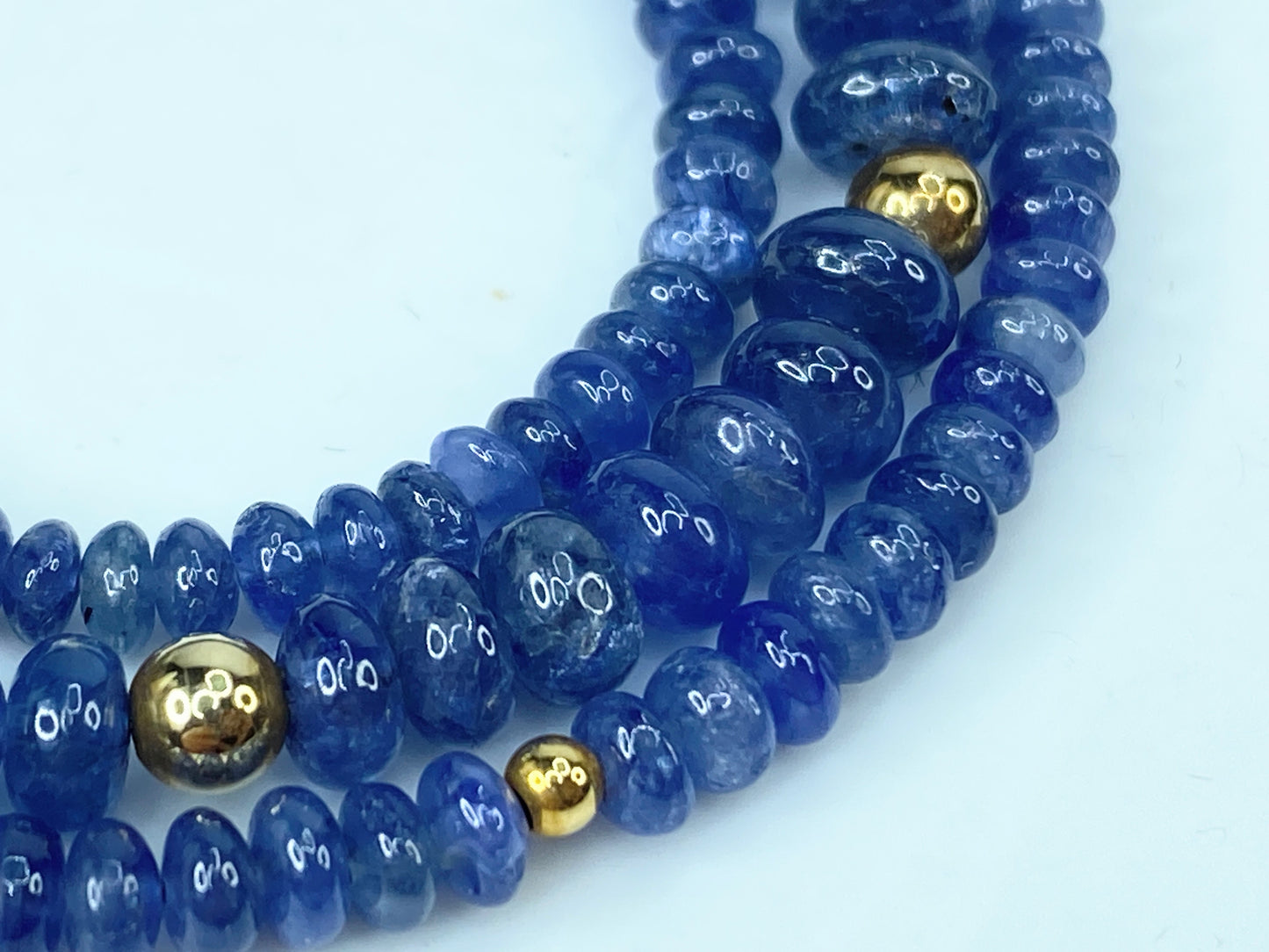18K Gold Untreated Smooth Blue Sapphire Smooth Rondelle Necklace JR990