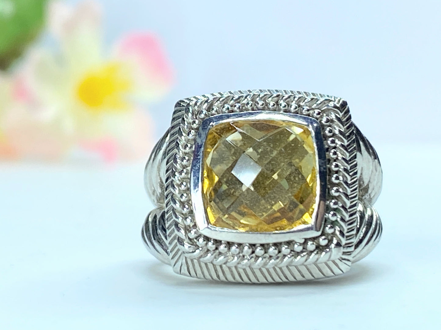 Judith Ripka Canary Crystal & White Sapphire Legacy Sterling Silver Ring JR0026