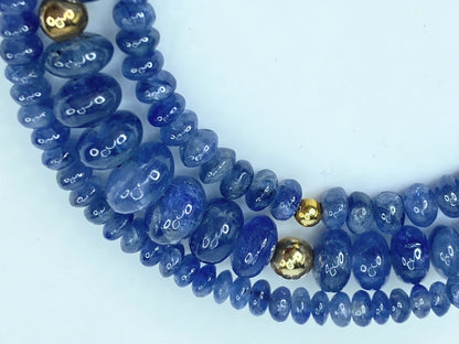 18K Gold Untreated Smooth Blue Sapphire Smooth Rondelle Necklace JR990