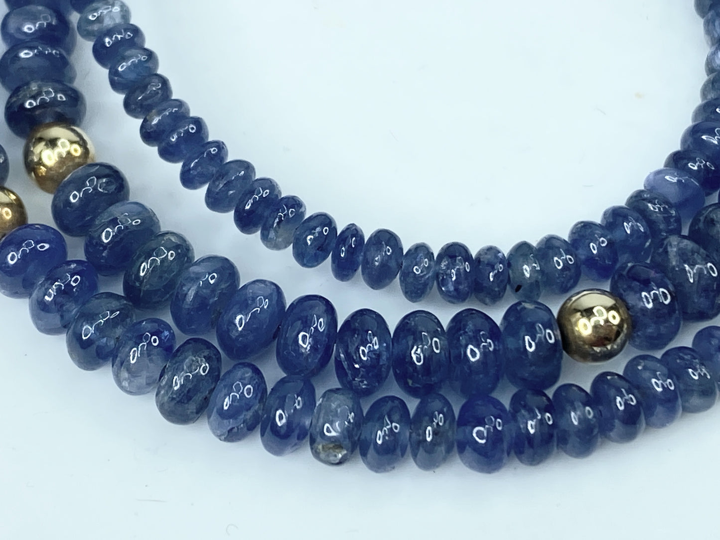 18K Gold Untreated Smooth Blue Sapphire Smooth Rondelle Necklace JR990