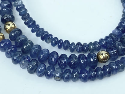 18K Gold Untreated Smooth Blue Sapphire Smooth Rondelle Necklace JR990