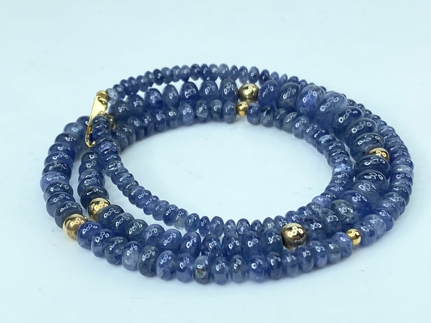 18K Gold Untreated Smooth Blue Sapphire Smooth Rondelle Necklace JR990