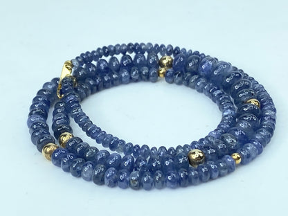 18K Gold Untreated Smooth Blue Sapphire Smooth Rondelle Necklace JR990