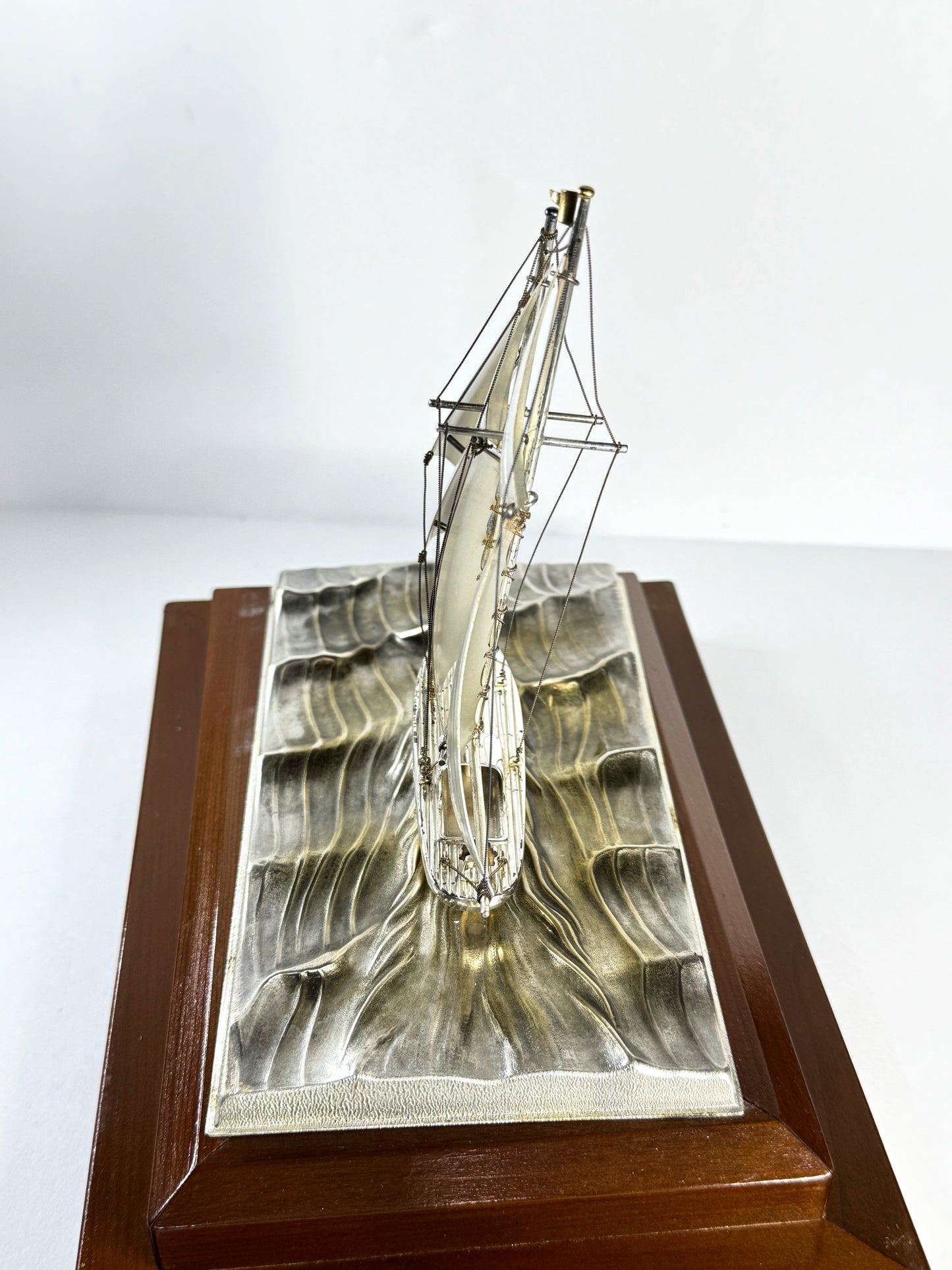 Vintage Japanese Sterling Silver 950 Junk Ship Figurine in Glass Case SS332