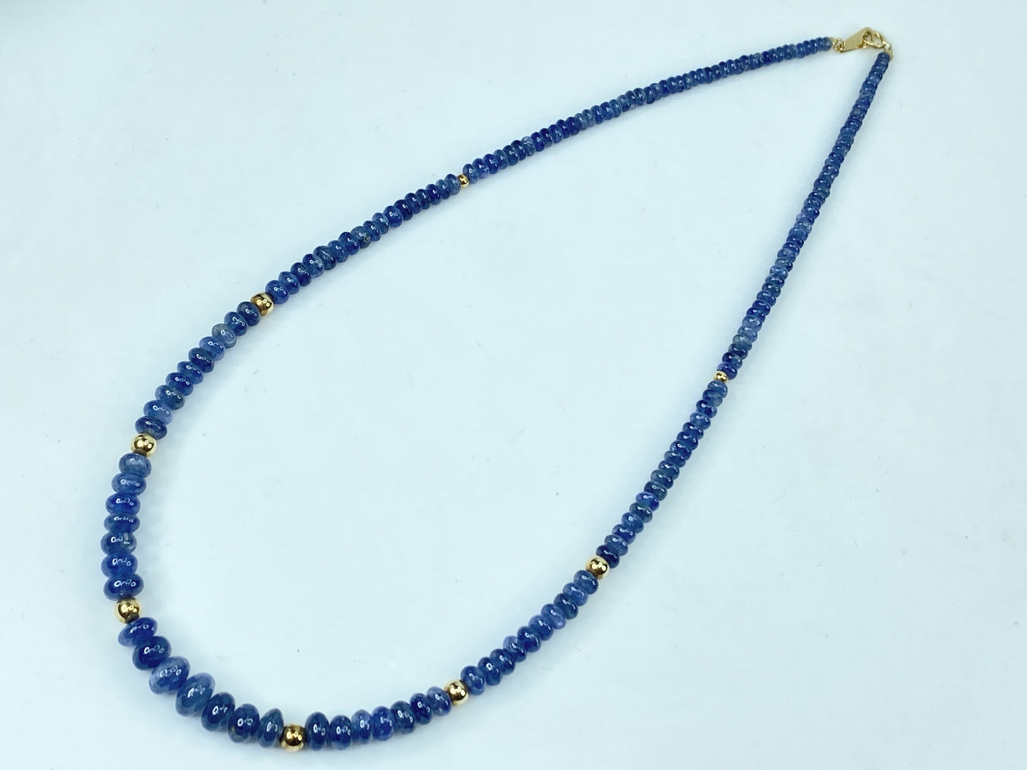 18K Gold Untreated Smooth Blue Sapphire Smooth Rondelle Necklace JR990