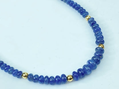 18K Gold Untreated Smooth Blue Sapphire Smooth Rondelle Necklace JR990