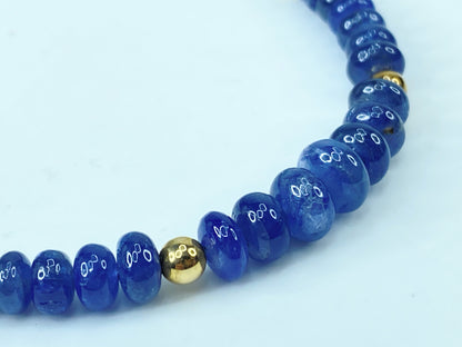 18K Gold Untreated Smooth Blue Sapphire Smooth Rondelle Necklace JR990