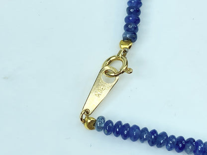 18K Gold Untreated Smooth Blue Sapphire Smooth Rondelle Necklace JR990