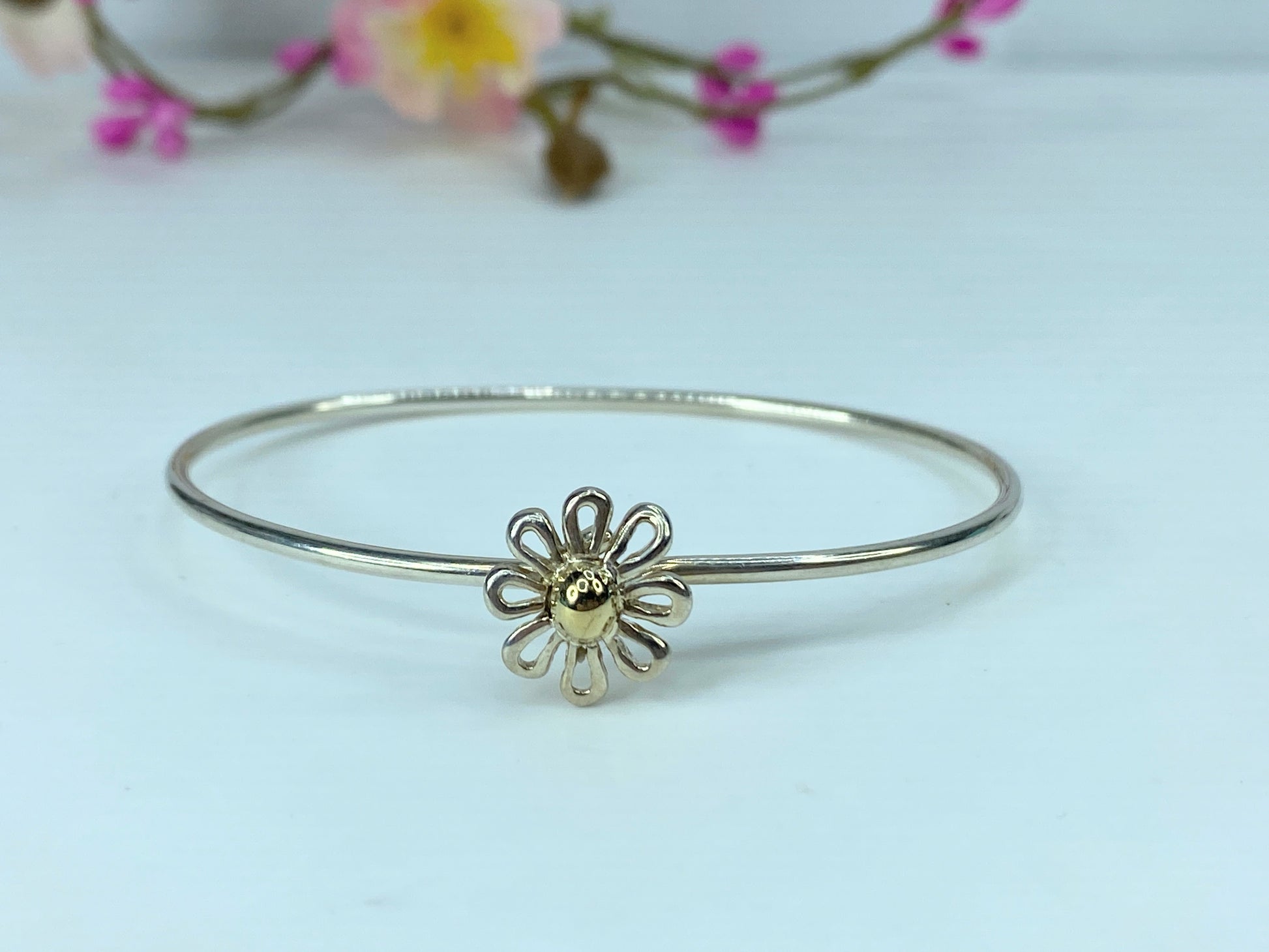 Tiffany & Co Paloma Picasso 18K Gold Silver Daisy Bangle Hook 6.5 7g JR314