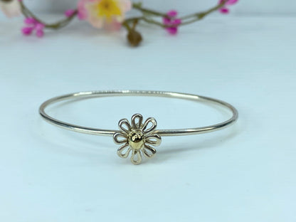 Tiffany & Co Paloma Picasso 18K Gold Silver Daisy Bangle Hook 6.5 7g JR314