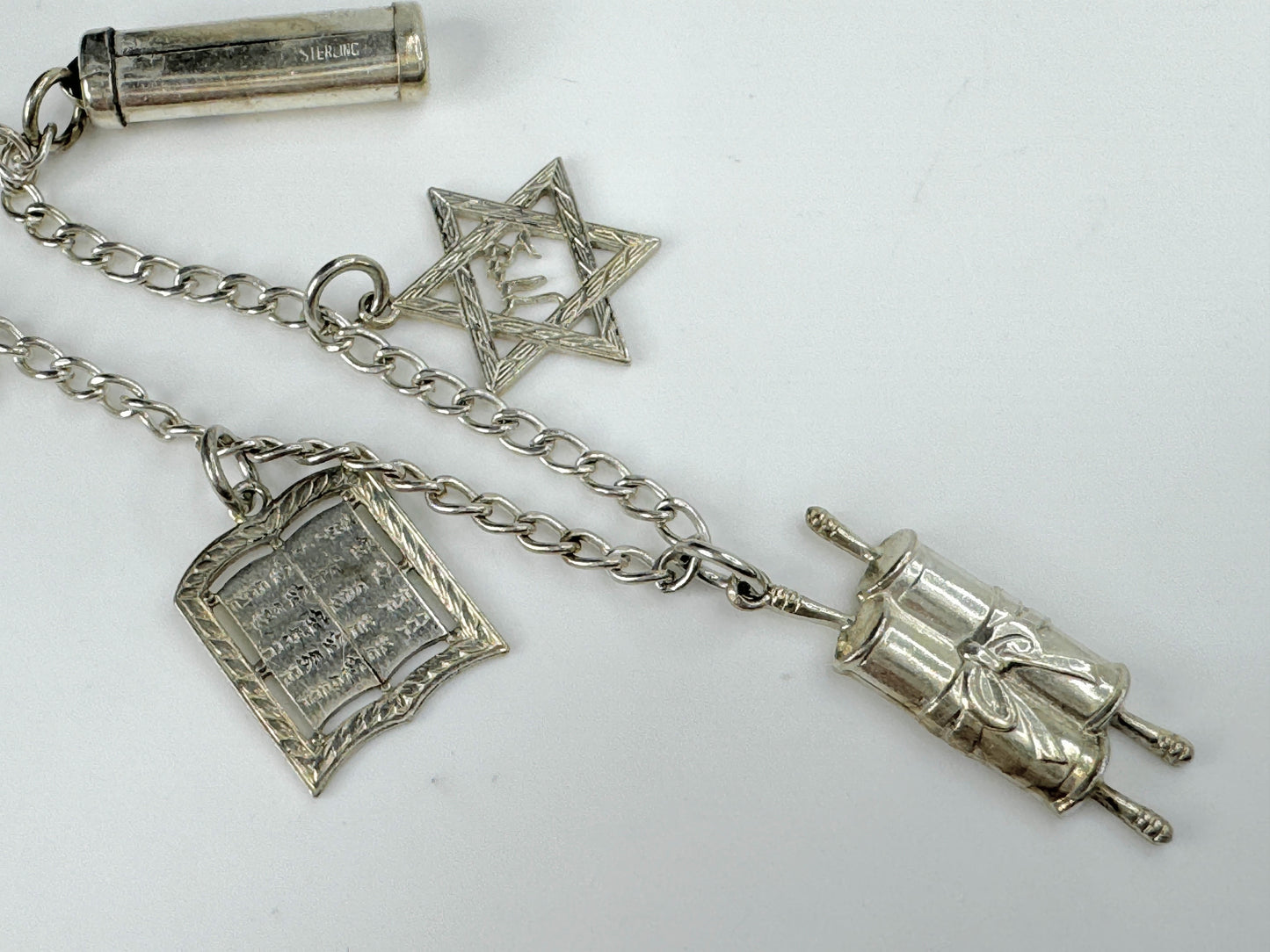 Sterling Silver Jewish Symbol Charm Bracelet Judaica 8.9g 7.0" JR9420