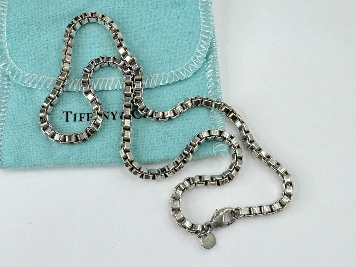 Tiffany & Co Sterling Venetian Box Link Necklace 18" Chain - 4mm - Pouch JR9422