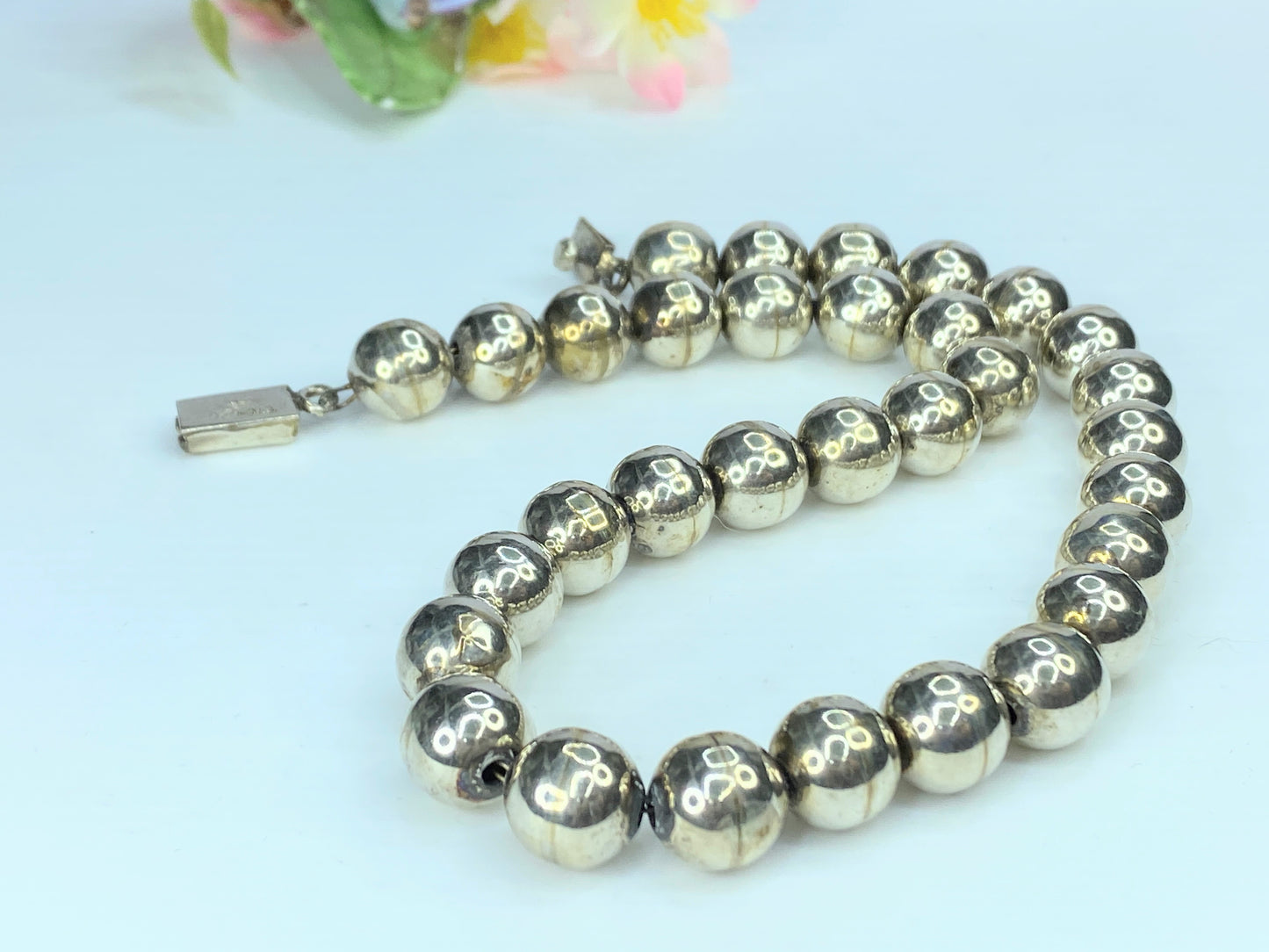 Sterling Silver Texaco Mexican 12,0mm Ball Link Necklace 81.4 g 16" JR0028