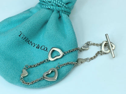 Tiffany & Co. Sterling silver Heart Station Toggle Bracelet 7.0" 6.8g JR318