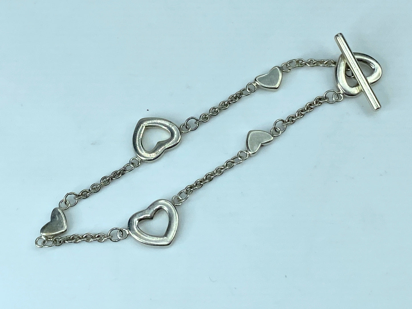 Tiffany & Co. Sterling silver Heart Station Toggle Bracelet 7.0" 6.8g JR318