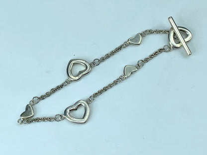 Tiffany & Co. Sterling silver Heart Station Toggle Bracelet 7.0" 6.8g JR318