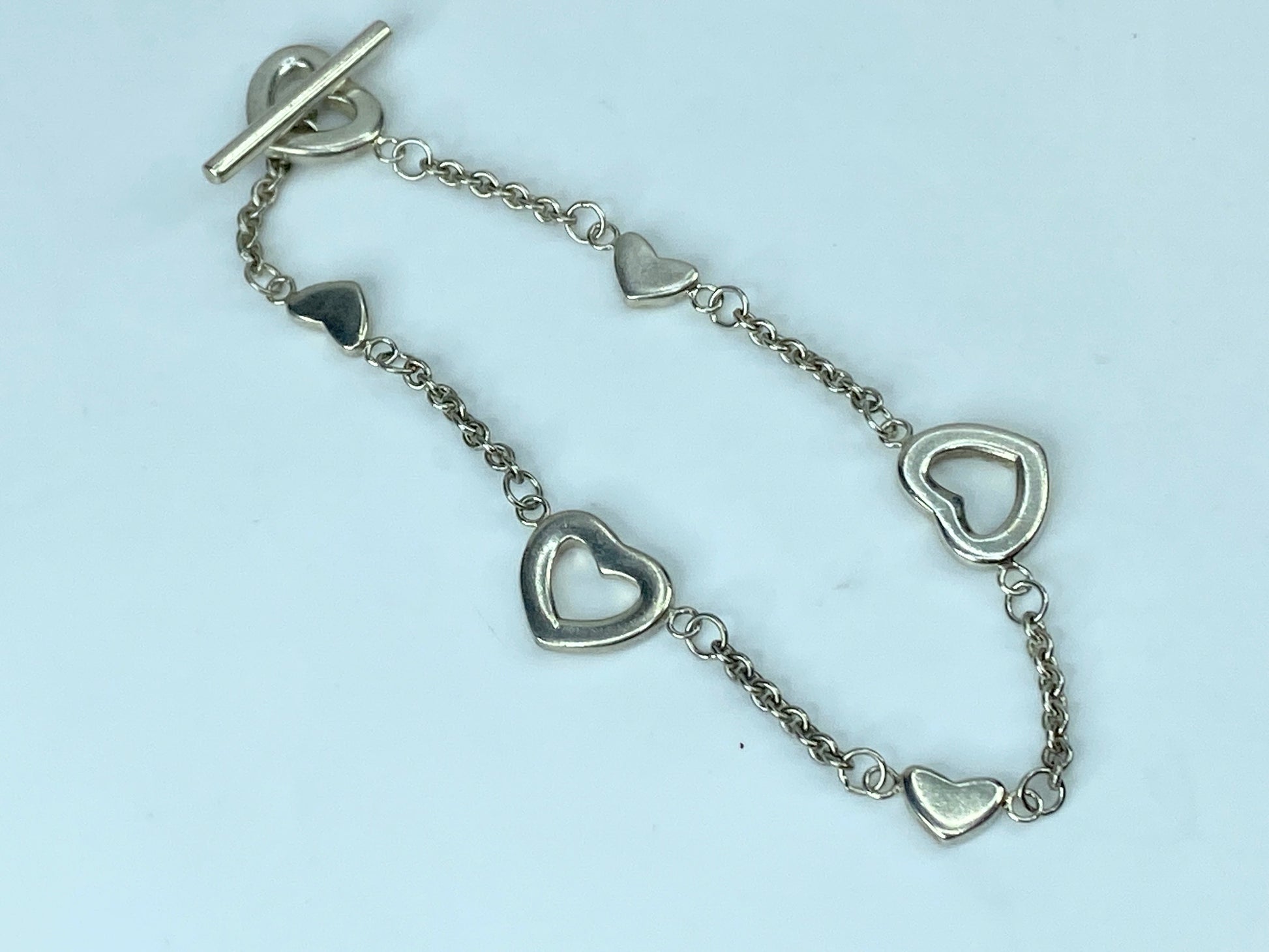 Tiffany & Co. Sterling silver Heart Station Toggle Bracelet 7.0" 6.8g JR318