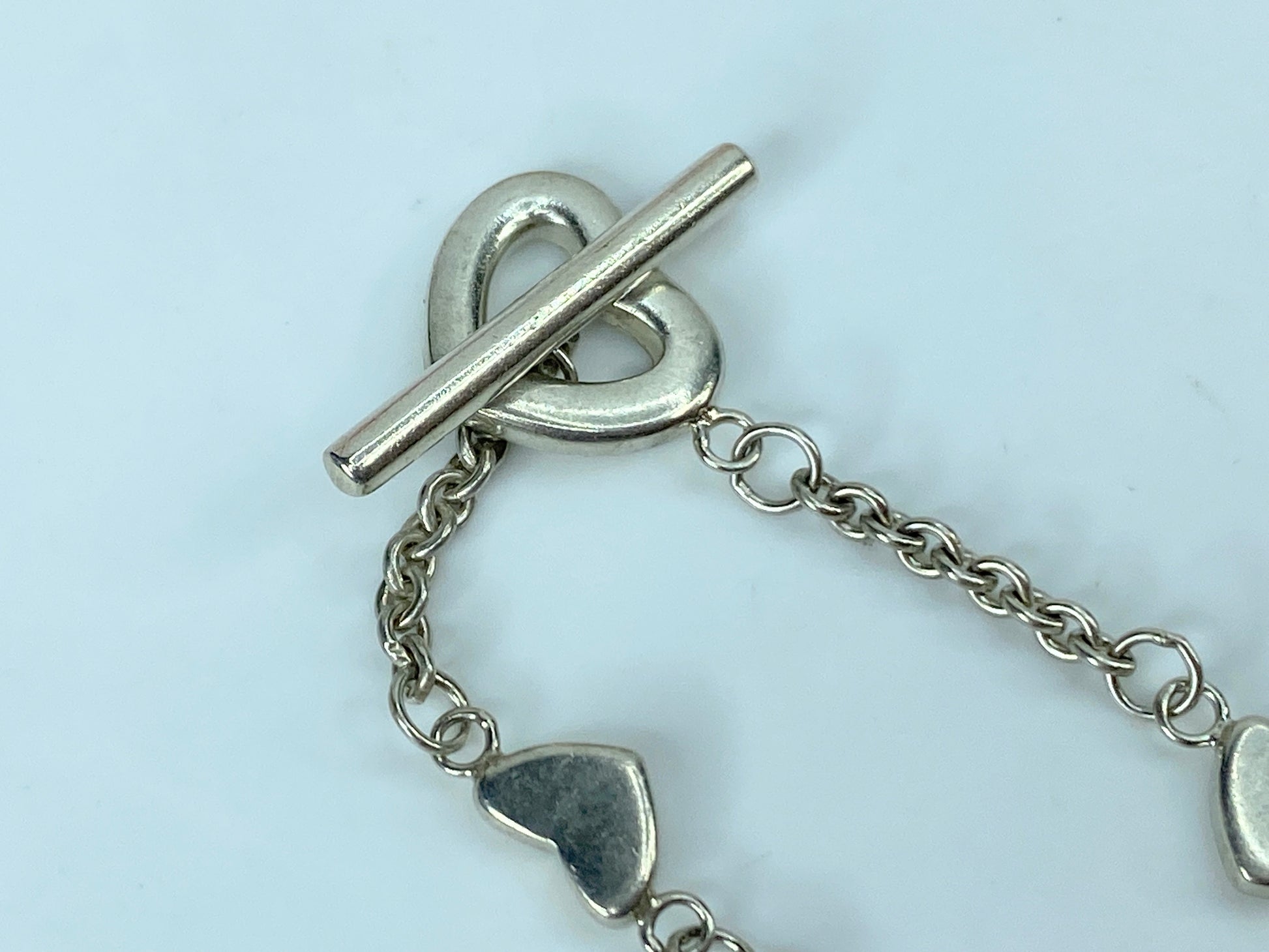 Tiffany & Co. Sterling silver Heart Station Toggle Bracelet 7.0" 6.8g JR318