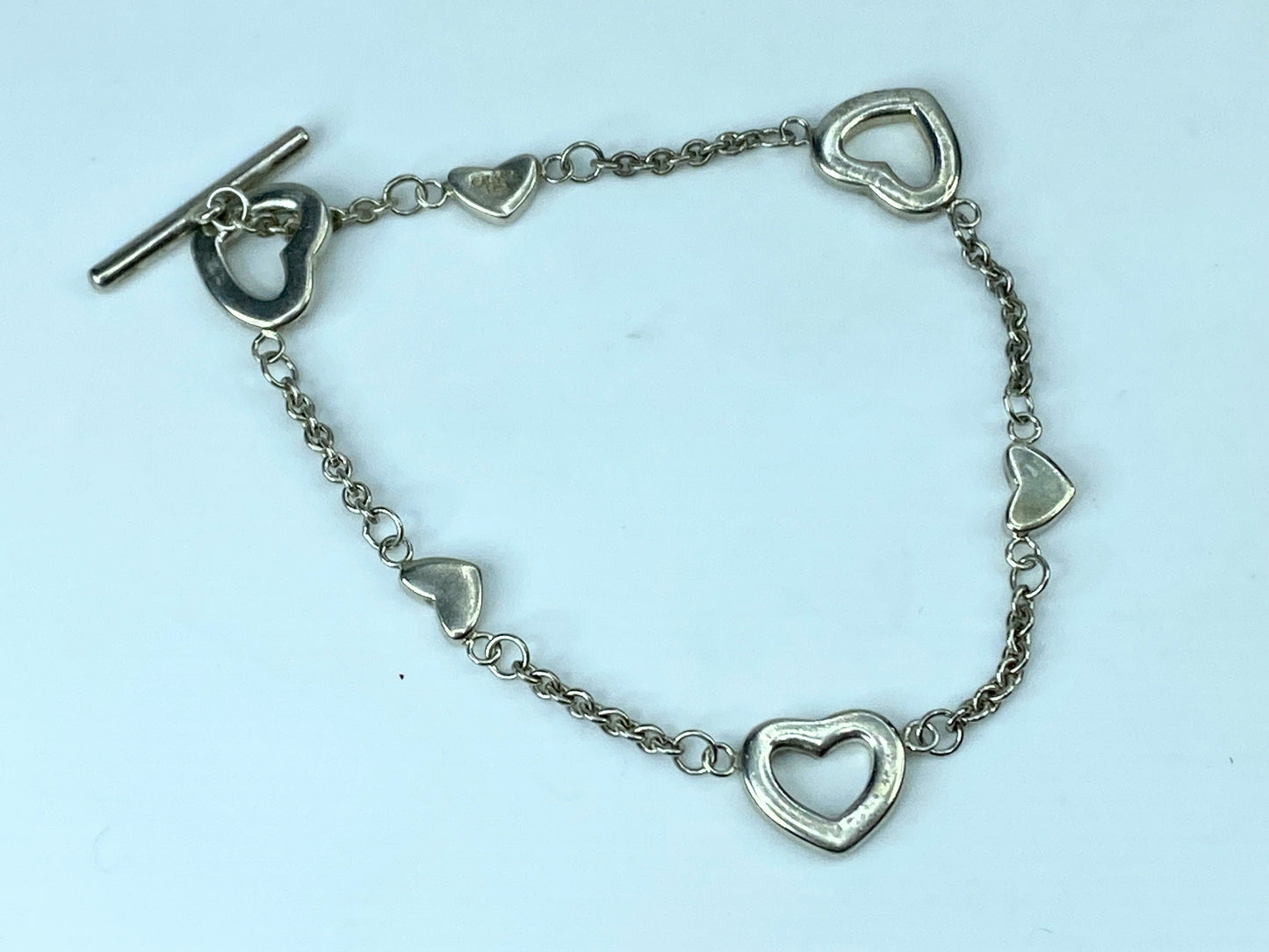 Tiffany & Co. Sterling silver Heart Station Toggle Bracelet 7.0" 6.8g JR318